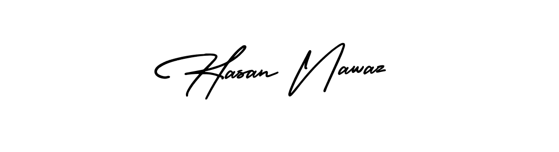 You should practise on your own different ways (AmerikaSignatureDemo-Regular) to write your name (Hasan Nawaz) in signature. don't let someone else do it for you. Hasan Nawaz signature style 3 images and pictures png