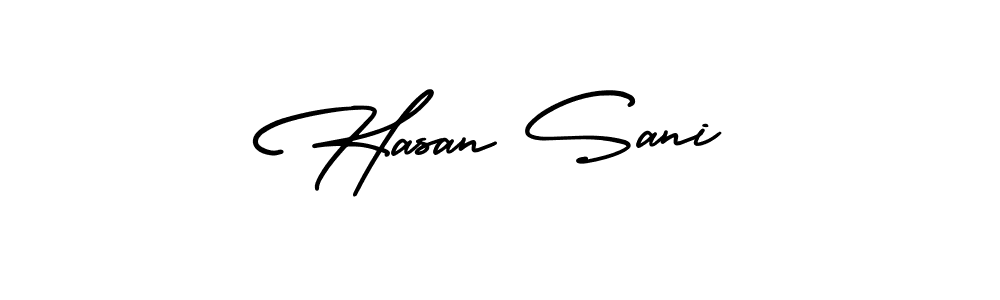 Similarly AmerikaSignatureDemo-Regular is the best handwritten signature design. Signature creator online .You can use it as an online autograph creator for name Hasan Sani. Hasan Sani signature style 3 images and pictures png