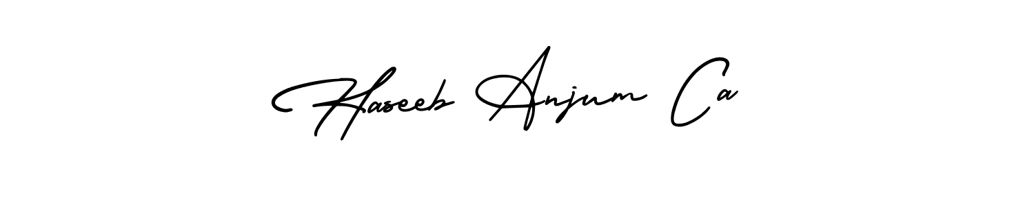 You should practise on your own different ways (AmerikaSignatureDemo-Regular) to write your name (Haseeb Anjum Ca) in signature. don't let someone else do it for you. Haseeb Anjum Ca signature style 3 images and pictures png