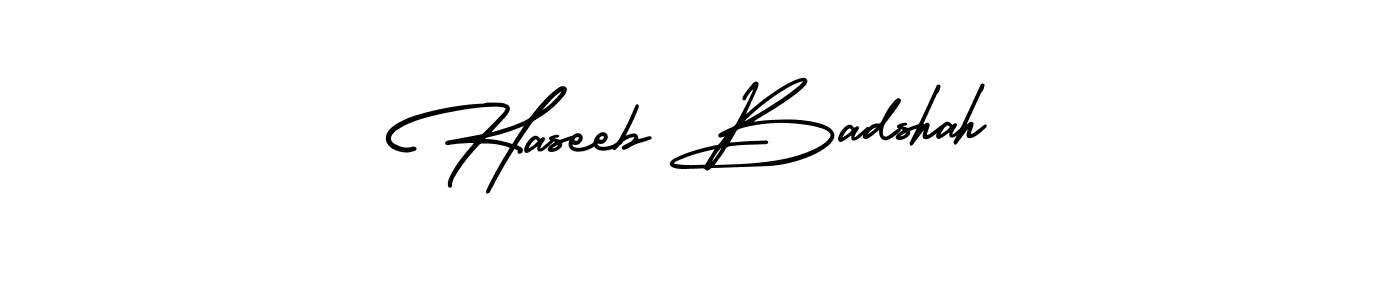 The best way (AmerikaSignatureDemo-Regular) to make a short signature is to pick only two or three words in your name. The name Haseeb Badshah include a total of six letters. For converting this name. Haseeb Badshah signature style 3 images and pictures png