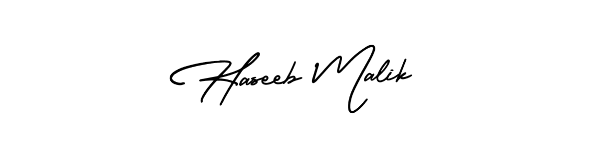 The best way (AmerikaSignatureDemo-Regular) to make a short signature is to pick only two or three words in your name. The name Haseeb Malik include a total of six letters. For converting this name. Haseeb Malik signature style 3 images and pictures png