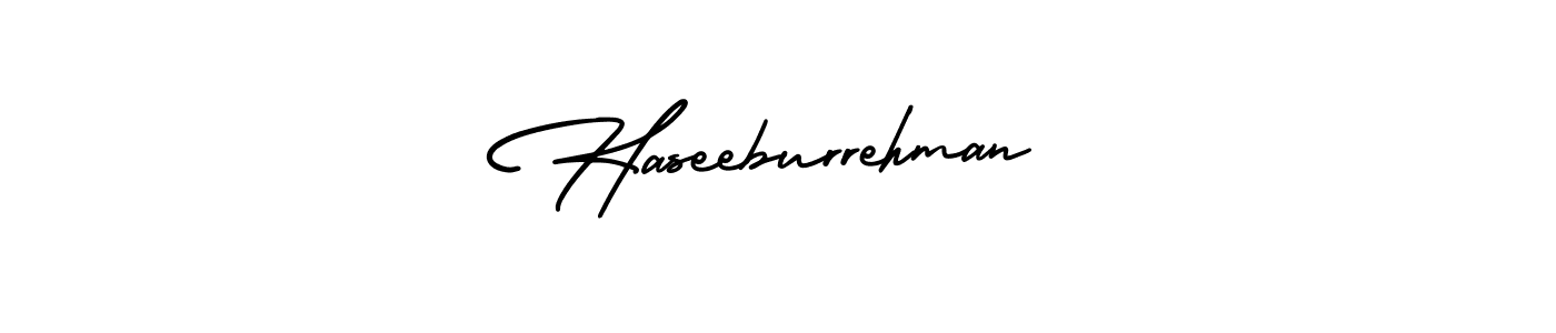 This is the best signature style for the Haseeburrehman name. Also you like these signature font (AmerikaSignatureDemo-Regular). Mix name signature. Haseeburrehman signature style 3 images and pictures png