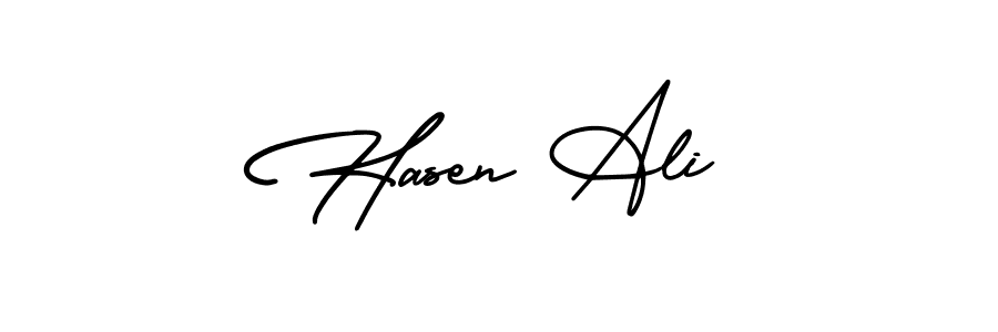 How to make Hasen Ali name signature. Use AmerikaSignatureDemo-Regular style for creating short signs online. This is the latest handwritten sign. Hasen Ali signature style 3 images and pictures png