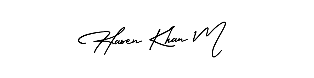 It looks lik you need a new signature style for name Hasen Khan M. Design unique handwritten (AmerikaSignatureDemo-Regular) signature with our free signature maker in just a few clicks. Hasen Khan M signature style 3 images and pictures png