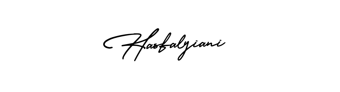 You should practise on your own different ways (AmerikaSignatureDemo-Regular) to write your name (Hasfalyiani) in signature. don't let someone else do it for you. Hasfalyiani signature style 3 images and pictures png