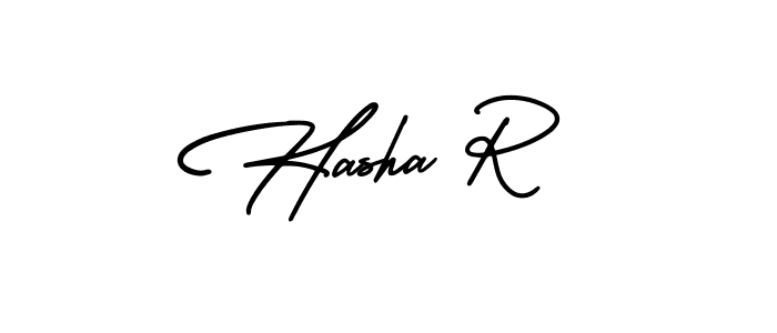 You should practise on your own different ways (AmerikaSignatureDemo-Regular) to write your name (Hasha R) in signature. don't let someone else do it for you. Hasha R signature style 3 images and pictures png