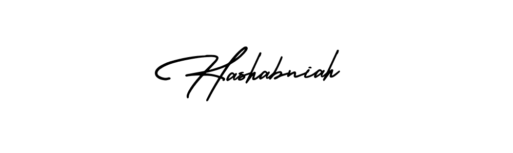 How to Draw Hashabniah signature style? AmerikaSignatureDemo-Regular is a latest design signature styles for name Hashabniah. Hashabniah signature style 3 images and pictures png