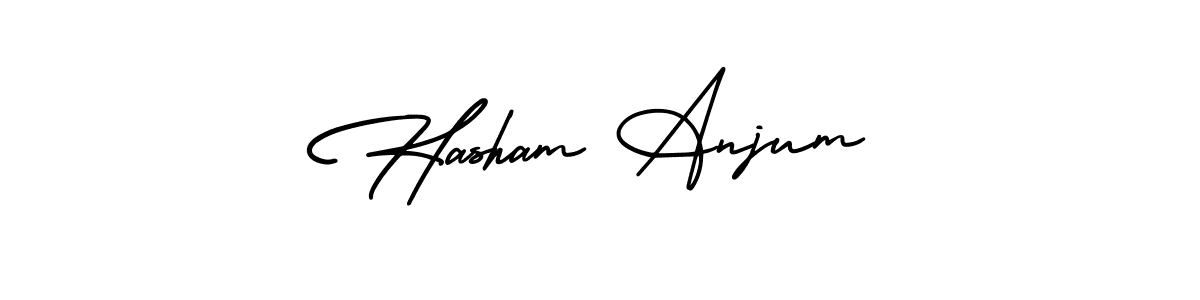 You should practise on your own different ways (AmerikaSignatureDemo-Regular) to write your name (Hasham Anjum) in signature. don't let someone else do it for you. Hasham Anjum signature style 3 images and pictures png