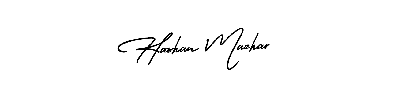 The best way (AmerikaSignatureDemo-Regular) to make a short signature is to pick only two or three words in your name. The name Hashan Mazhar include a total of six letters. For converting this name. Hashan Mazhar signature style 3 images and pictures png