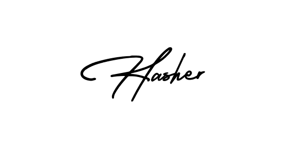 Hasher stylish signature style. Best Handwritten Sign (AmerikaSignatureDemo-Regular) for my name. Handwritten Signature Collection Ideas for my name Hasher. Hasher signature style 3 images and pictures png