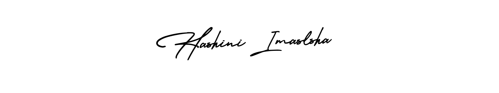 The best way (AmerikaSignatureDemo-Regular) to make a short signature is to pick only two or three words in your name. The name Hashini Imaslsha include a total of six letters. For converting this name. Hashini Imaslsha signature style 3 images and pictures png