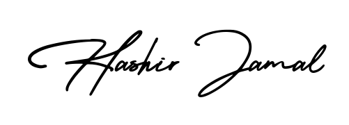 A sleek calligraphic signature for name Hashir Jamal utilizing AmerikaSignatureDemo-Regular styling. Great for adding personal signatures to photos and art. Hashir Jamal signature style 3 images and pictures png