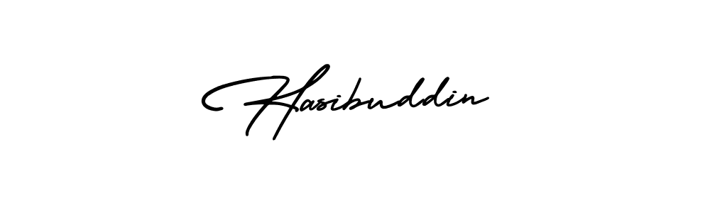 The best way (AmerikaSignatureDemo-Regular) to make a short signature is to pick only two or three words in your name. The name Hasibuddin include a total of six letters. For converting this name. Hasibuddin signature style 3 images and pictures png