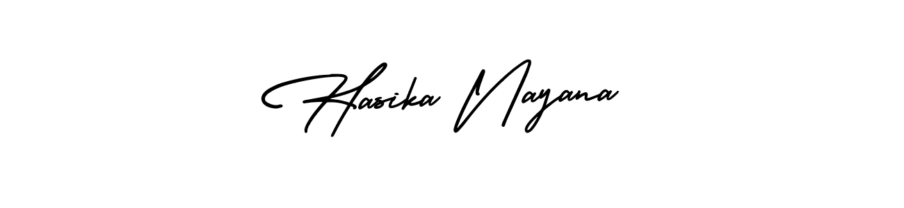 You should practise on your own different ways (AmerikaSignatureDemo-Regular) to write your name (Hasika Nayana) in signature. don't let someone else do it for you. Hasika Nayana signature style 3 images and pictures png