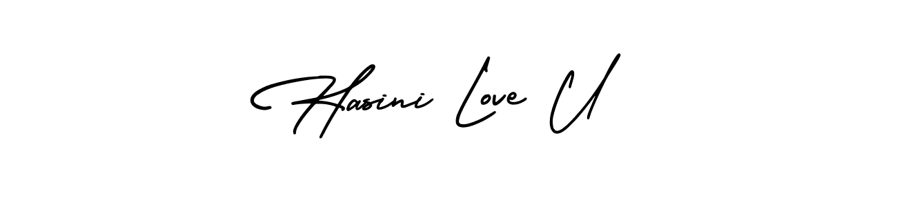 How to make Hasini Love U name signature. Use AmerikaSignatureDemo-Regular style for creating short signs online. This is the latest handwritten sign. Hasini Love U signature style 3 images and pictures png