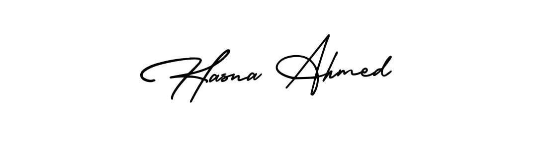 This is the best signature style for the Hasna Ahmed name. Also you like these signature font (AmerikaSignatureDemo-Regular). Mix name signature. Hasna Ahmed signature style 3 images and pictures png