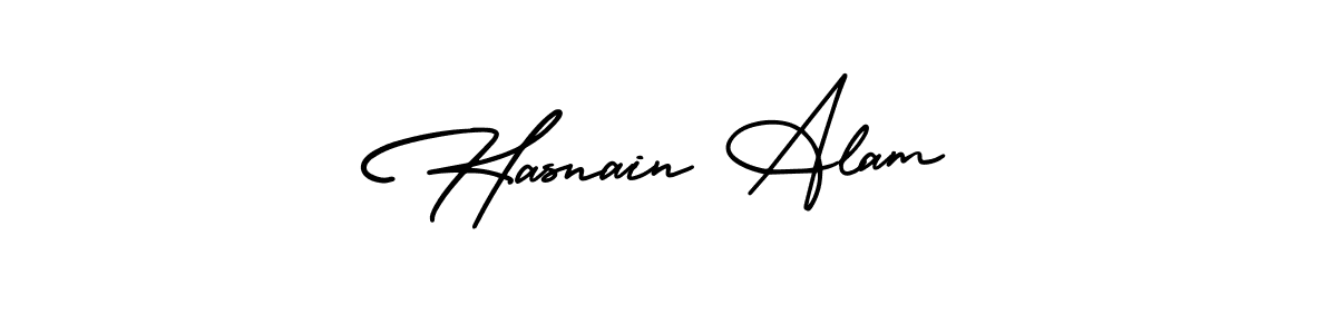 This is the best signature style for the Hasnain Alam name. Also you like these signature font (AmerikaSignatureDemo-Regular). Mix name signature. Hasnain Alam signature style 3 images and pictures png