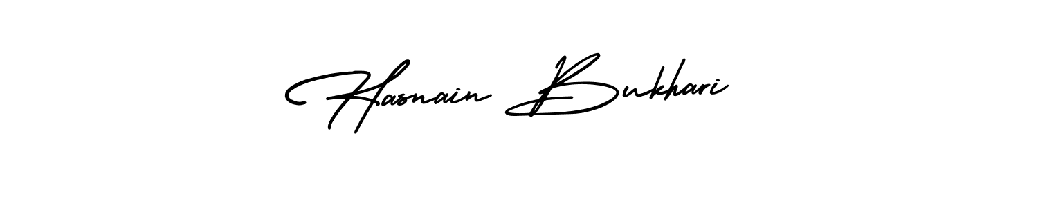 The best way (AmerikaSignatureDemo-Regular) to make a short signature is to pick only two or three words in your name. The name Hasnain Bukhari include a total of six letters. For converting this name. Hasnain Bukhari signature style 3 images and pictures png