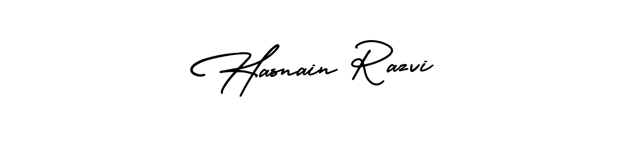 The best way (AmerikaSignatureDemo-Regular) to make a short signature is to pick only two or three words in your name. The name Hasnain Razvi include a total of six letters. For converting this name. Hasnain Razvi signature style 3 images and pictures png