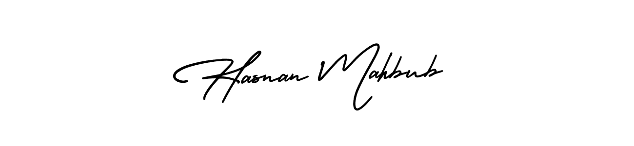 The best way (AmerikaSignatureDemo-Regular) to make a short signature is to pick only two or three words in your name. The name Hasnan Mahbub include a total of six letters. For converting this name. Hasnan Mahbub signature style 3 images and pictures png