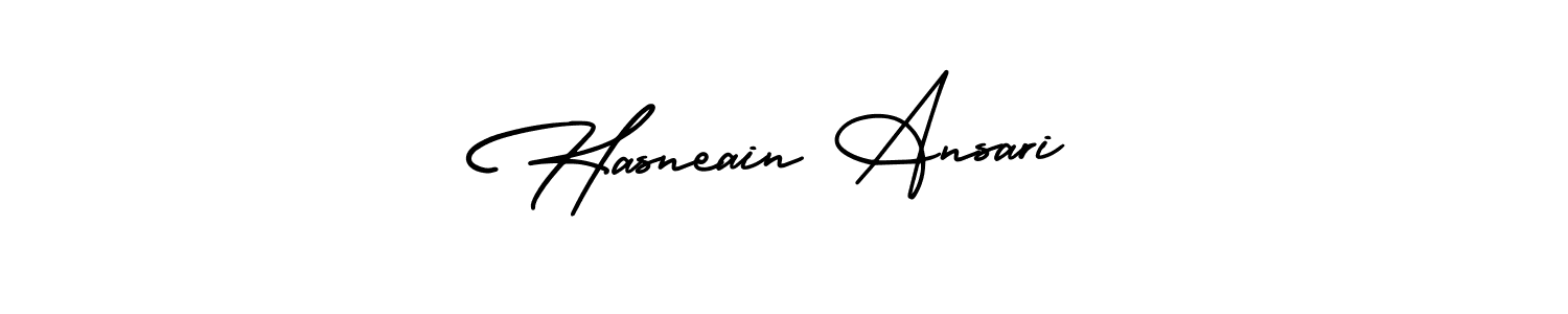 The best way (AmerikaSignatureDemo-Regular) to make a short signature is to pick only two or three words in your name. The name Hasneain Ansari include a total of six letters. For converting this name. Hasneain Ansari signature style 3 images and pictures png