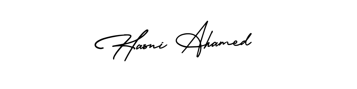 Make a beautiful signature design for name Hasni Ahamed. With this signature (AmerikaSignatureDemo-Regular) style, you can create a handwritten signature for free. Hasni Ahamed signature style 3 images and pictures png