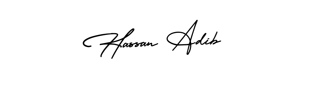 You should practise on your own different ways (AmerikaSignatureDemo-Regular) to write your name (Hassan Adib) in signature. don't let someone else do it for you. Hassan Adib signature style 3 images and pictures png