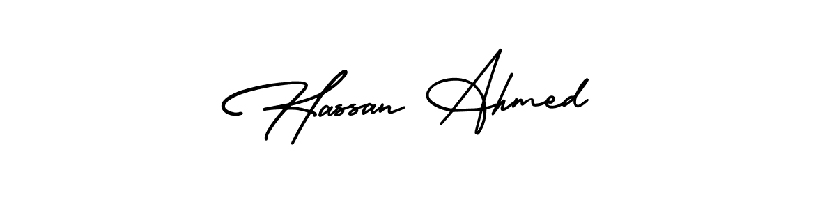 The best way (AmerikaSignatureDemo-Regular) to make a short signature is to pick only two or three words in your name. The name Hassan Ahmed include a total of six letters. For converting this name. Hassan Ahmed signature style 3 images and pictures png