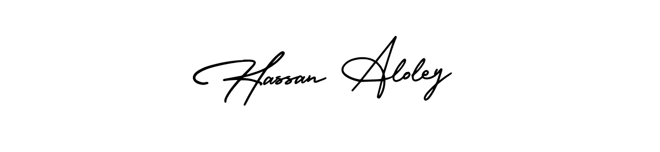 You should practise on your own different ways (AmerikaSignatureDemo-Regular) to write your name (Hassan Aloley) in signature. don't let someone else do it for you. Hassan Aloley signature style 3 images and pictures png