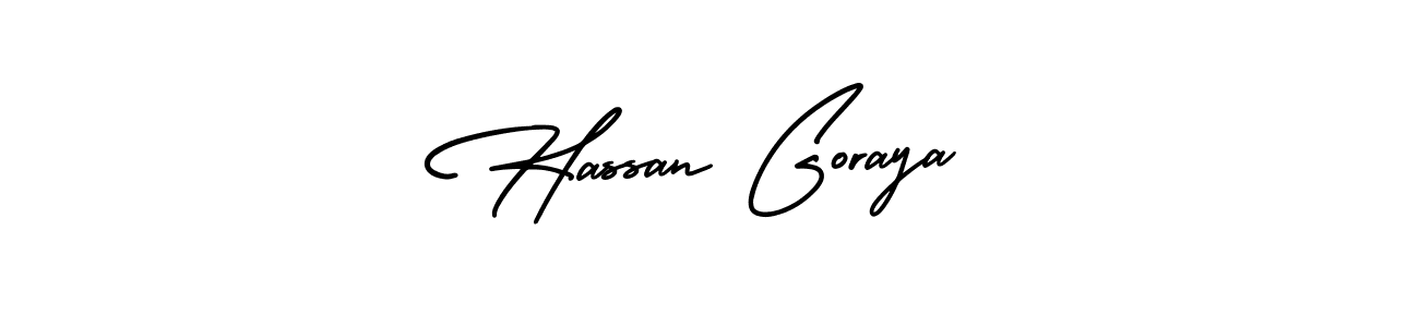 The best way (AmerikaSignatureDemo-Regular) to make a short signature is to pick only two or three words in your name. The name Hassan Goraya include a total of six letters. For converting this name. Hassan Goraya signature style 3 images and pictures png