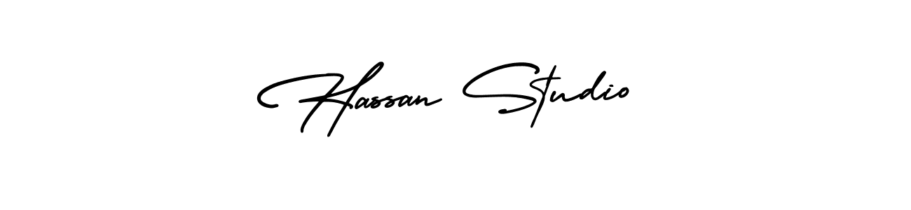 How to make Hassan Studio name signature. Use AmerikaSignatureDemo-Regular style for creating short signs online. This is the latest handwritten sign. Hassan Studio signature style 3 images and pictures png