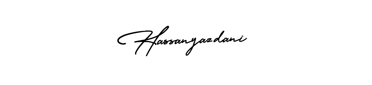 The best way (AmerikaSignatureDemo-Regular) to make a short signature is to pick only two or three words in your name. The name Hassanyazdani include a total of six letters. For converting this name. Hassanyazdani signature style 3 images and pictures png