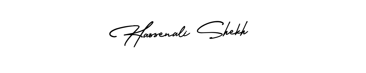 This is the best signature style for the Hassenali Shekh name. Also you like these signature font (AmerikaSignatureDemo-Regular). Mix name signature. Hassenali Shekh signature style 3 images and pictures png