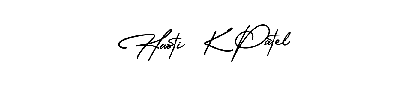 You should practise on your own different ways (AmerikaSignatureDemo-Regular) to write your name (Hasti  K Patel) in signature. don't let someone else do it for you. Hasti  K Patel signature style 3 images and pictures png