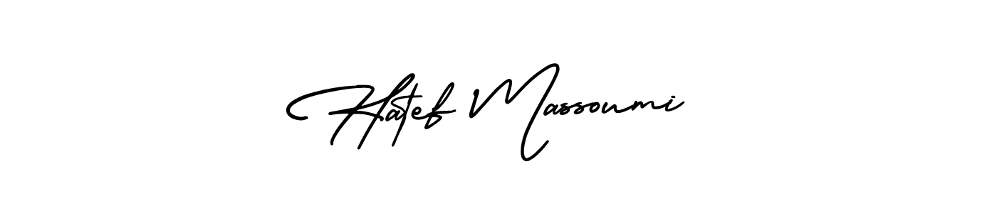 The best way (AmerikaSignatureDemo-Regular) to make a short signature is to pick only two or three words in your name. The name Hatef Massoumi include a total of six letters. For converting this name. Hatef Massoumi signature style 3 images and pictures png