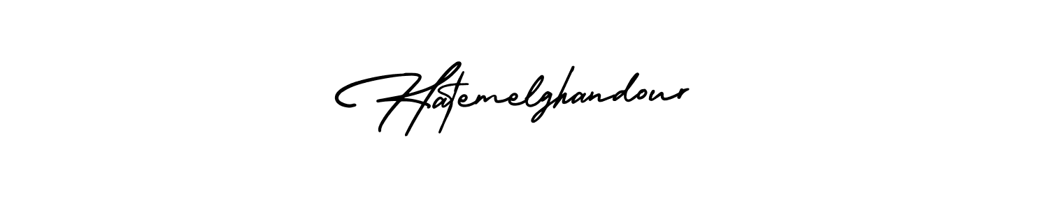 How to make Hatemelghandour name signature. Use AmerikaSignatureDemo-Regular style for creating short signs online. This is the latest handwritten sign. Hatemelghandour signature style 3 images and pictures png
