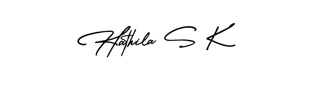 How to make Hathila S K name signature. Use AmerikaSignatureDemo-Regular style for creating short signs online. This is the latest handwritten sign. Hathila S K signature style 3 images and pictures png