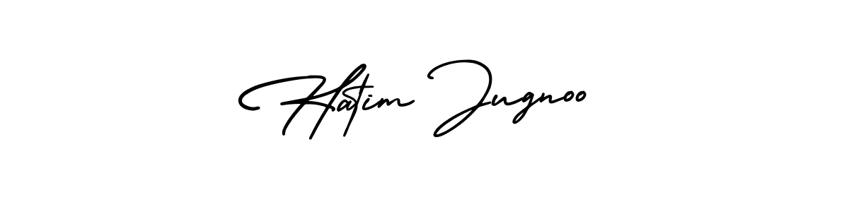It looks lik you need a new signature style for name Hatim Jugnoo. Design unique handwritten (AmerikaSignatureDemo-Regular) signature with our free signature maker in just a few clicks. Hatim Jugnoo signature style 3 images and pictures png