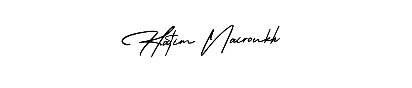 How to make Hatim Nairoukh name signature. Use AmerikaSignatureDemo-Regular style for creating short signs online. This is the latest handwritten sign. Hatim Nairoukh signature style 3 images and pictures png