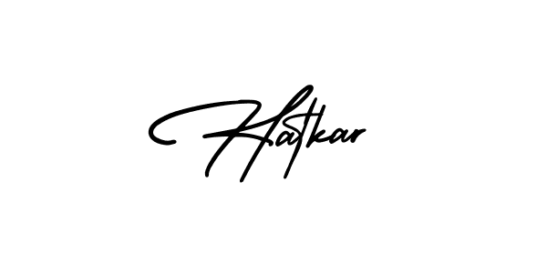 You should practise on your own different ways (AmerikaSignatureDemo-Regular) to write your name (Hatkar) in signature. don't let someone else do it for you. Hatkar signature style 3 images and pictures png