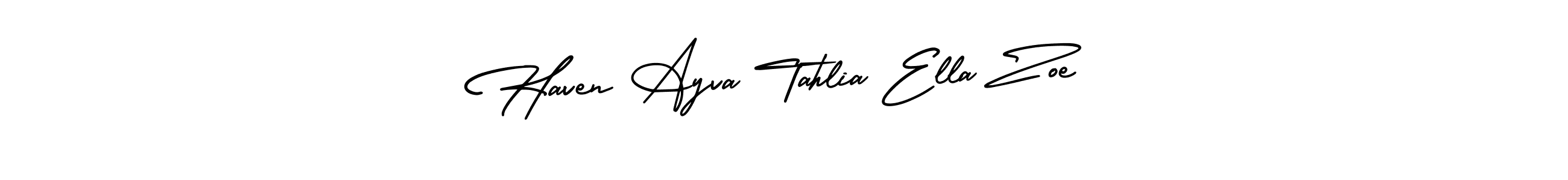 Make a beautiful signature design for name Haven Ayva Tahlia Ella Zoe. With this signature (AmerikaSignatureDemo-Regular) style, you can create a handwritten signature for free. Haven Ayva Tahlia Ella Zoe signature style 3 images and pictures png