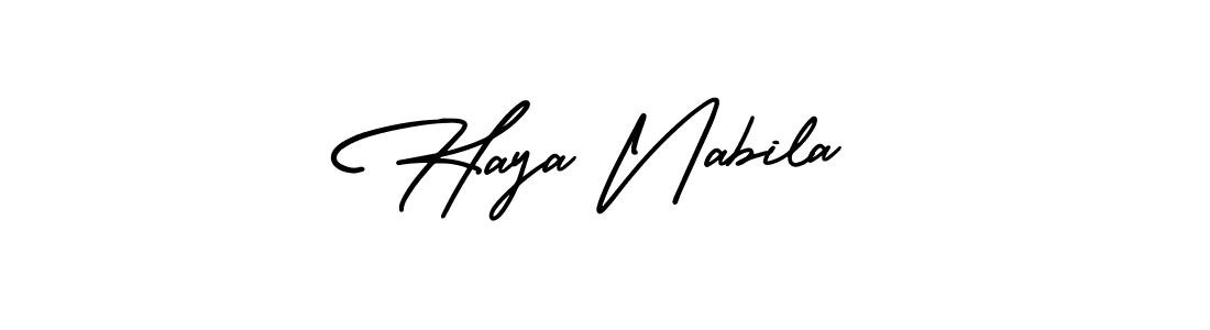 AmerikaSignatureDemo-Regular is a professional signature style that is perfect for those who want to add a touch of class to their signature. It is also a great choice for those who want to make their signature more unique. Get Haya Nabila name to fancy signature for free. Haya Nabila signature style 3 images and pictures png