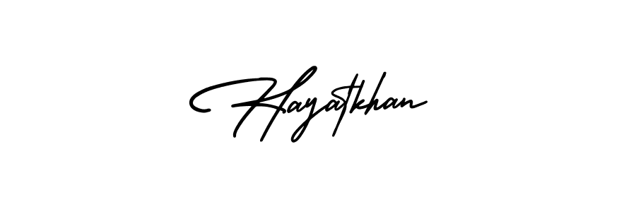 Make a beautiful signature design for name Hayatkhan. With this signature (AmerikaSignatureDemo-Regular) style, you can create a handwritten signature for free. Hayatkhan signature style 3 images and pictures png