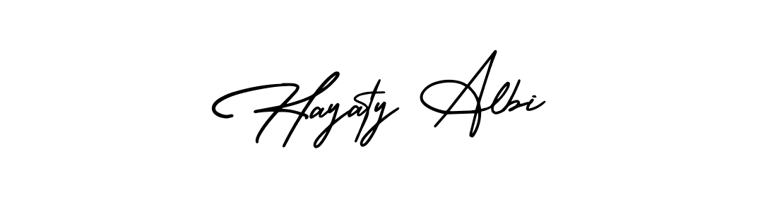 How to make Hayaty Albi name signature. Use AmerikaSignatureDemo-Regular style for creating short signs online. This is the latest handwritten sign. Hayaty Albi signature style 3 images and pictures png