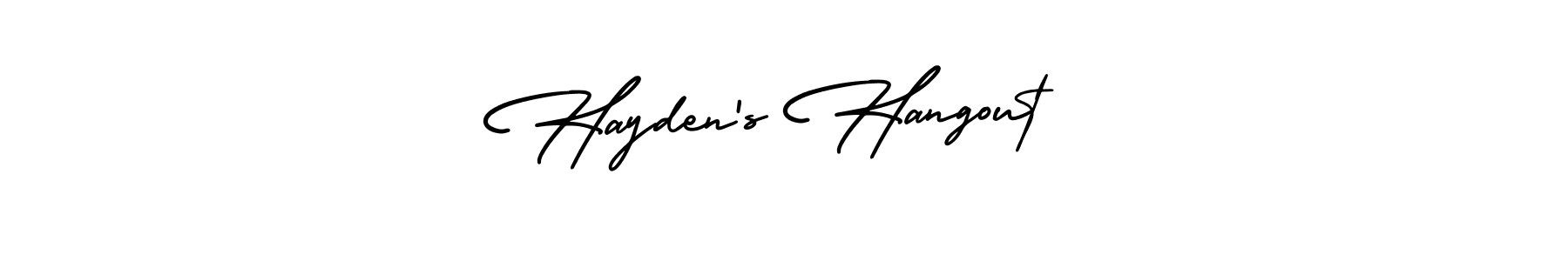 It looks lik you need a new signature style for name Hayden’s Hangout. Design unique handwritten (AmerikaSignatureDemo-Regular) signature with our free signature maker in just a few clicks. Hayden’s Hangout signature style 3 images and pictures png