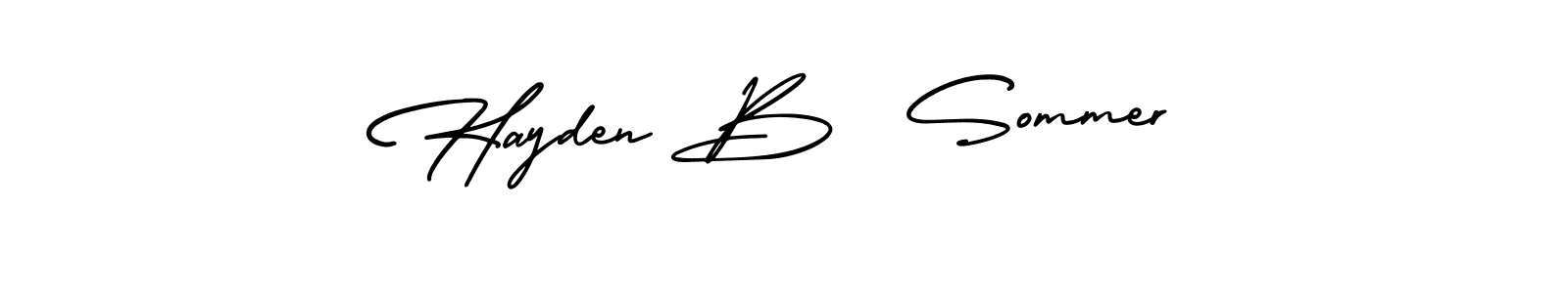 You should practise on your own different ways (AmerikaSignatureDemo-Regular) to write your name (Hayden B  Sommer) in signature. don't let someone else do it for you. Hayden B  Sommer signature style 3 images and pictures png