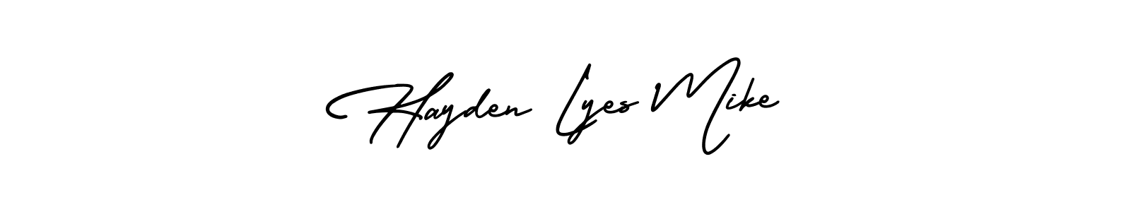 AmerikaSignatureDemo-Regular is a professional signature style that is perfect for those who want to add a touch of class to their signature. It is also a great choice for those who want to make their signature more unique. Get Hayden Lyes Mike name to fancy signature for free. Hayden Lyes Mike signature style 3 images and pictures png