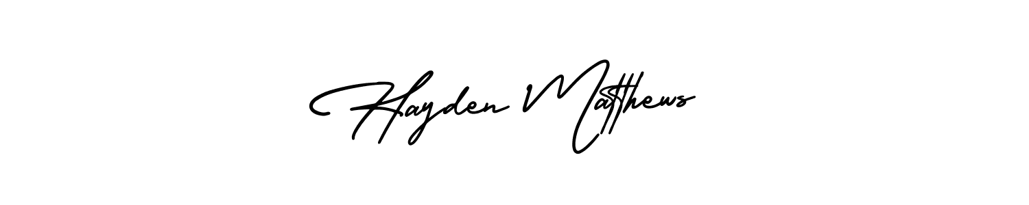 How to make Hayden Matthews name signature. Use AmerikaSignatureDemo-Regular style for creating short signs online. This is the latest handwritten sign. Hayden Matthews signature style 3 images and pictures png