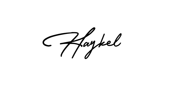 Use a signature maker to create a handwritten signature online. With this signature software, you can design (AmerikaSignatureDemo-Regular) your own signature for name Haykel. Haykel signature style 3 images and pictures png