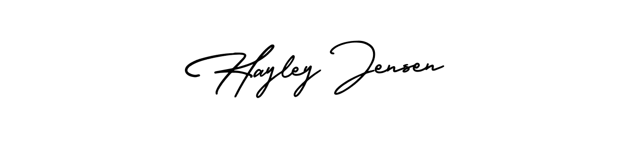 It looks lik you need a new signature style for name Hayley Jensen. Design unique handwritten (AmerikaSignatureDemo-Regular) signature with our free signature maker in just a few clicks. Hayley Jensen signature style 3 images and pictures png